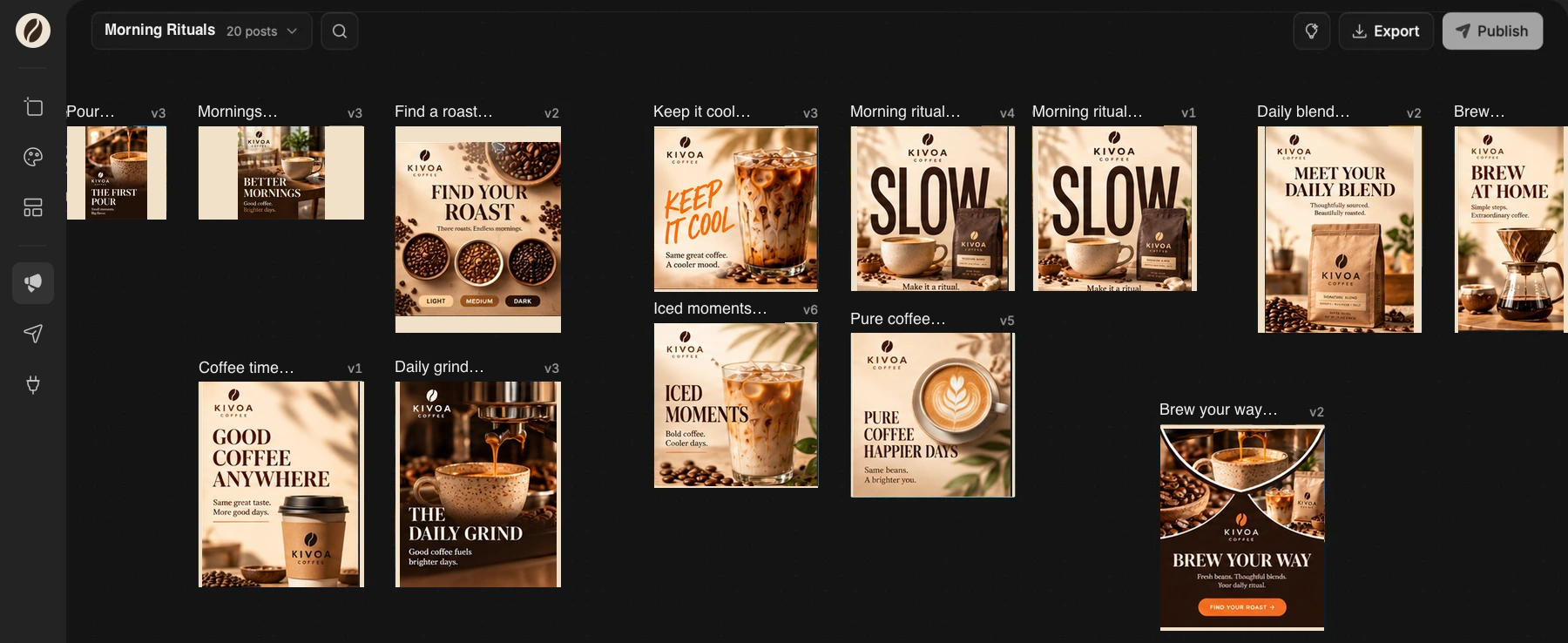 Doodi canvas with a fictional Kivoa Coffee campaign.